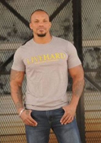LiveHard Registered Trademark Ash T-Shirt w/ Yellow Lettering