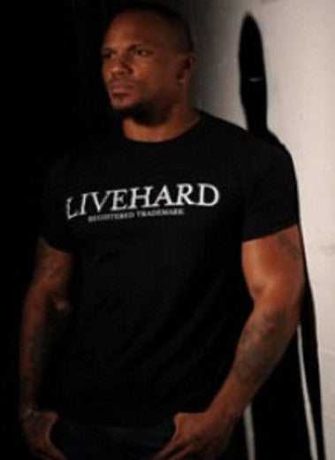 LiveHard Registered Trademark Black T-Shirt w/White Lettering
