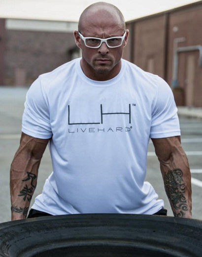 LIVEHARD White Crew Neck T-Shirt w/ Silver Lettering